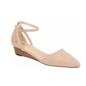 JOURNEE COLLECTION ARKIE WEDGE POINTED TOE ANKLE STRAP NUDE WOMENS 10M NEW
